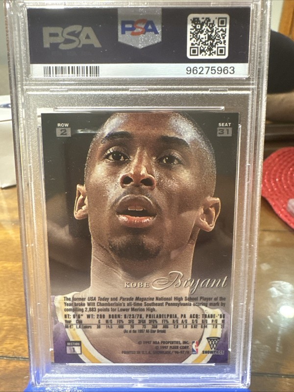1996-97 Kobe Bryant rookie Flair Showcase Row 2 PSA 8 view 2
