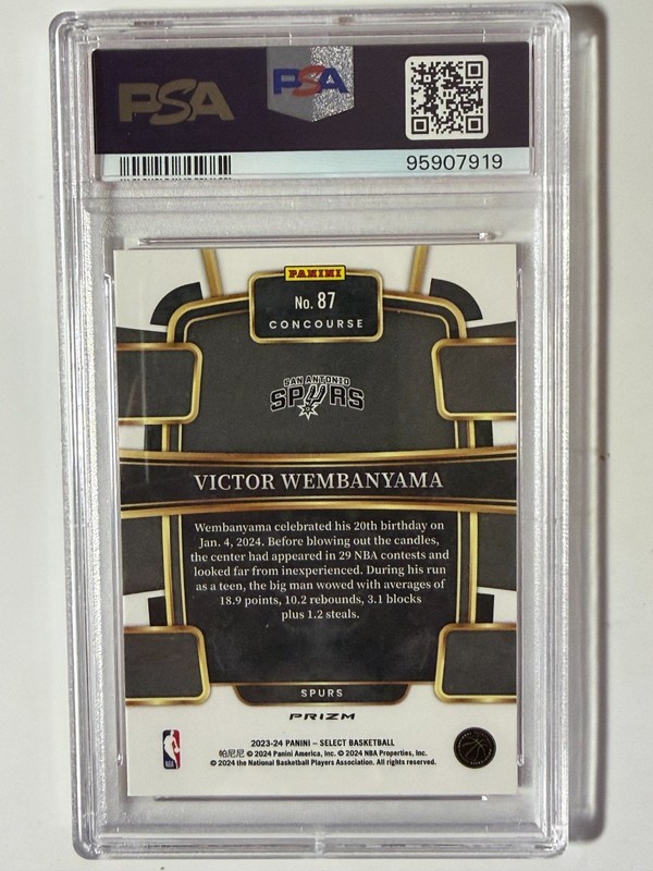2023 SELECT ORANGE FLASH PRIZM PSA 10 GEM ROOKIE VICTOR WEMBANYAMA CONCOURSE #87 view 2