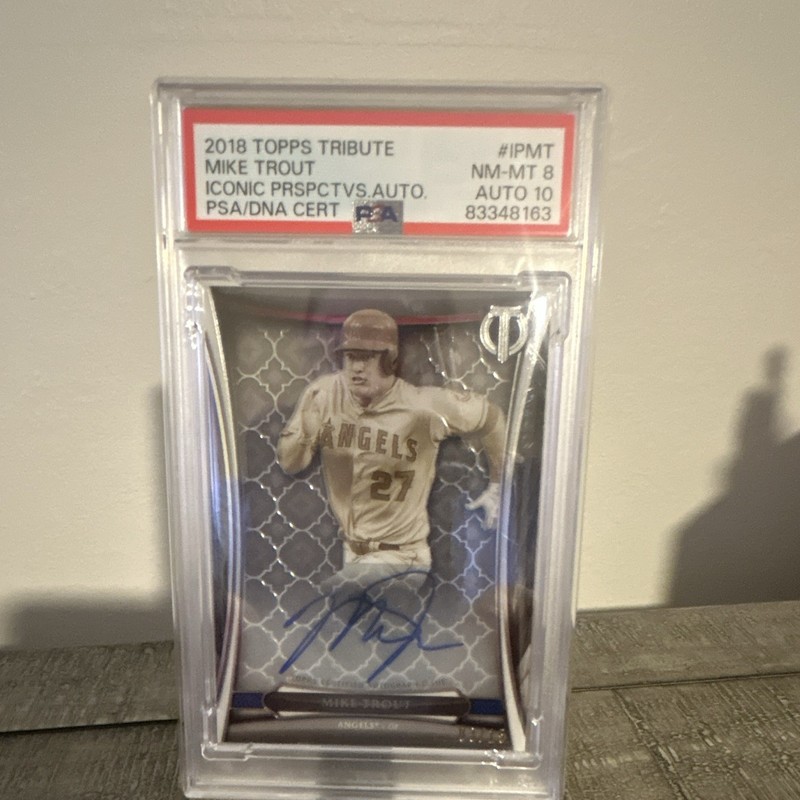 Topps 2018 Tribute Mike Trout Iconic Perspectives Auto IP-MT PSA 8/10 #/10 view 1