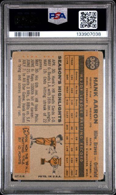 1960 Topps Baseball HANK AARON #300 Milwaukee Braves PSA 1 view 2