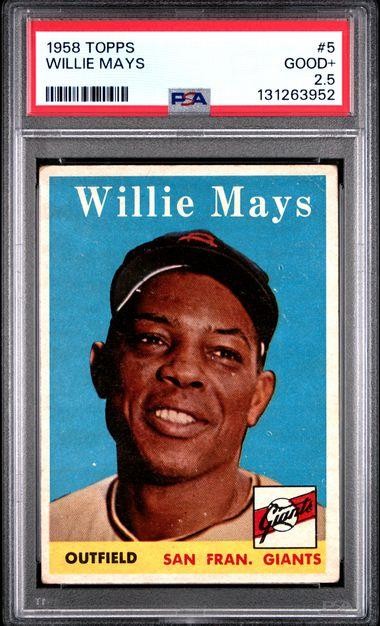 1958 Topps Baseball Card WILLIE MAYS #5 Giants PSA 2.5