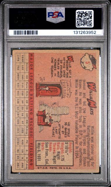 1958 Topps Baseball Card WILLIE MAYS #5 Giants PSA 2.5 view 2