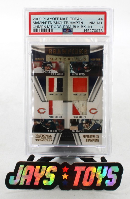 Walter Payton Quad Patch 2009 National Treasures Game Worn 1/1 PSA 8 SuperBowl