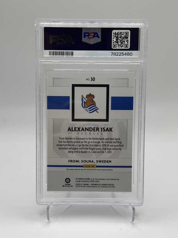 2020-21 Panini Chronicles Alexander Isak /10 Gold #30 PSA 9 Sweden Sociedad view 2