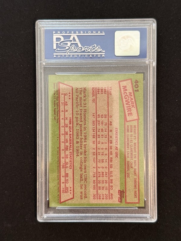 1985 Topps Mark McGwire #401 (RC) PSA 8 NM-MT view 2