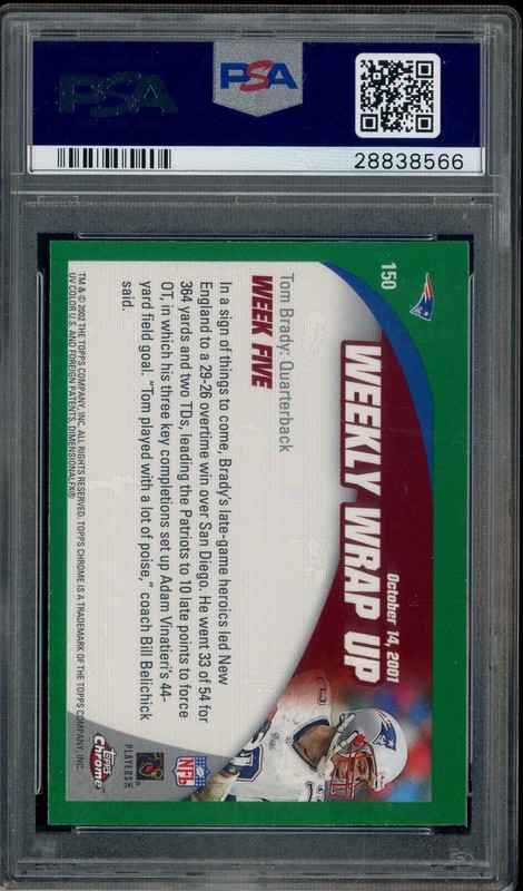 2002 Topps Chrome Tom Brady #150 New England Patriots PSA 10 GEM MINT view 2
