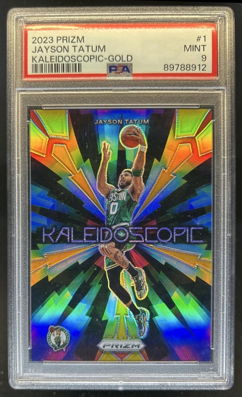 2023-24 Panini Prizm Jayson Tatum Kaleidoscopic Prizm Gold #/10 Celtics PSA 9