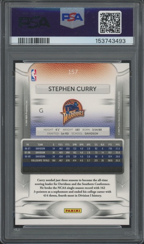 2009 Panini Prestige #157 Stephen Curry RC Rookie Gem Mint PSA 10 view 2