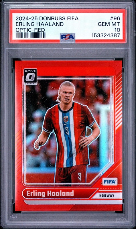 2024-25 Panini Donruss Fifa - Optic Erling Haaland #96 Red Prizm /299 PSA 10