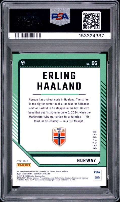 2024-25 Panini Donruss Fifa - Optic Erling Haaland #96 Red Prizm /299 PSA 10 view 2