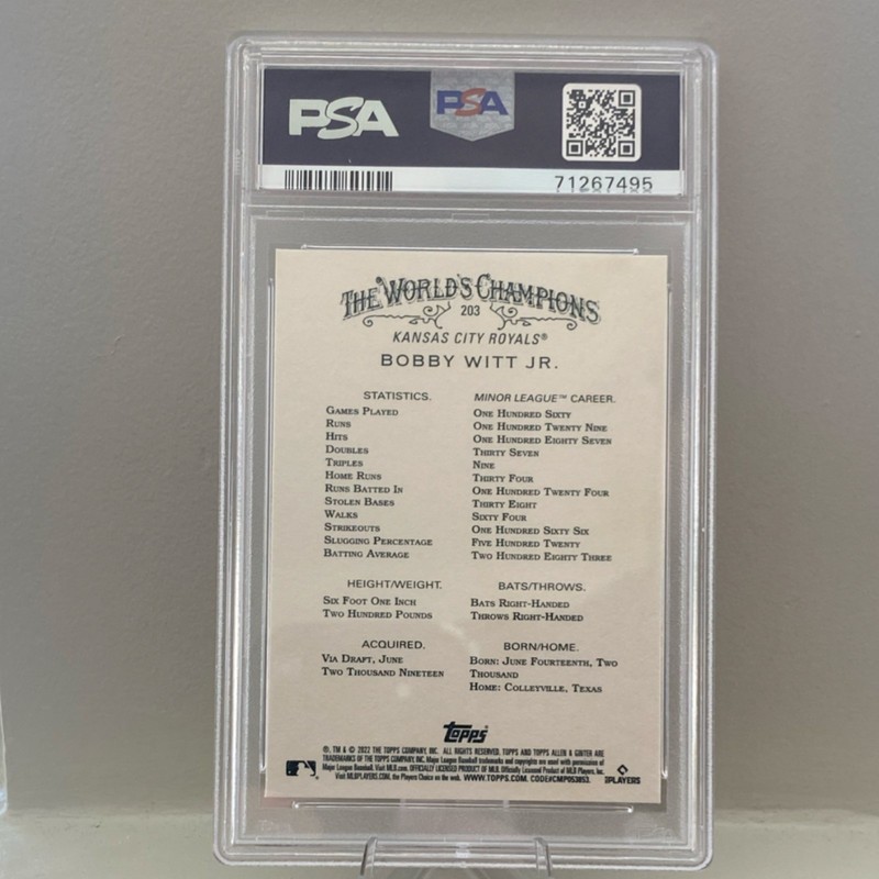 2022 Topps Allen & Ginter - Bobby Witt Jr. #203 (RC) PSA 10 GEM MT view 2