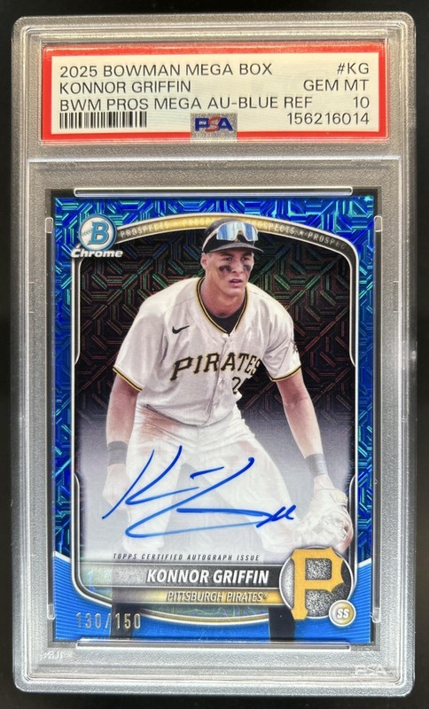 2025 Bowman Konnor Griffin Chrome Auto Mega Box Blue Refractor #/150 PSA 10