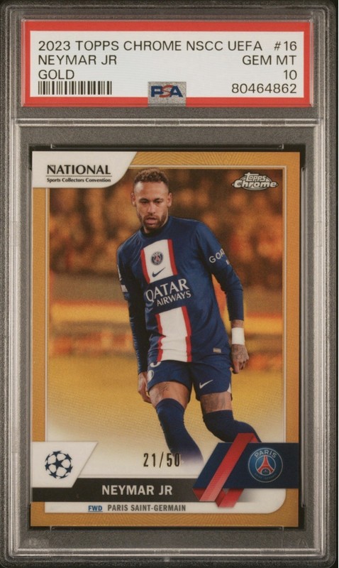 Neymar Jr 2023 Topps Chrome UEFA CC NSCC  Gold /50 PSA 10 Brazil