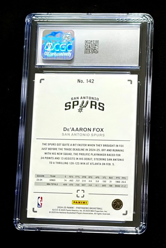 De'Aaron Fox Card - Photogenic Diamond /75 - Graded CGC - Spurs Basketball Cards view 2