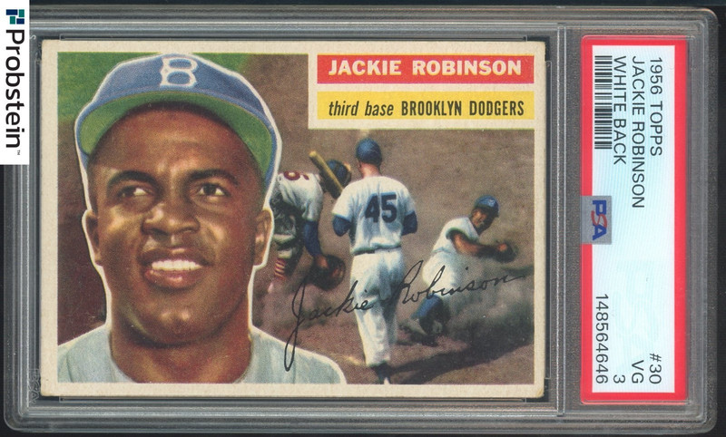 1956 Topps #30 Jackie Robinson Brooklyn Dodgers HOF White Back PSA 3 VG view 2