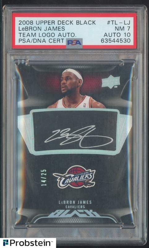 2008-09 Upper Deck Black Team Logo LeBron James 14/25 PSA 7 PSA/DNA 10 AUTO