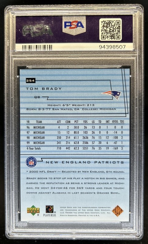 2000 Upper Deck Tom Brady IP Auto Autograph Rookie RC #254 Patriots PSA AUTH 10 view 2