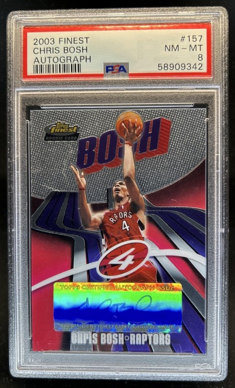 2003-04 Topps Finest Chris Bosh Rookie Auto Autograph RC #/999 Raptors PSA 8