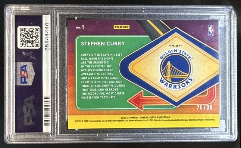 2020-21 Panini Donruss Optic Stephen Curry Express Lane Orange Prizm #/39 PSA 10 view 2