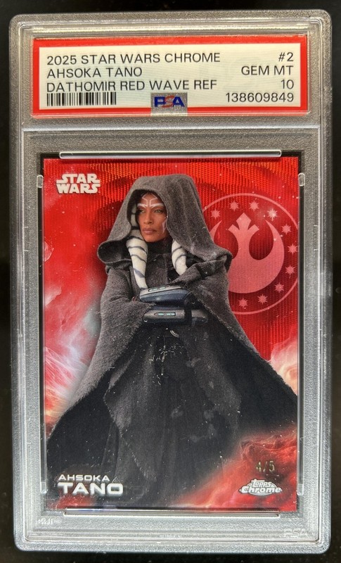 2025 Topps Chrome Star Wars Ahsoka Tano Dathomir Red Wave Refractor #/5 PSA 10