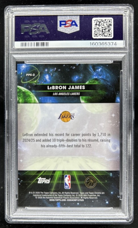 2025-26 Topps Cosmic Chrome LeBron James Planetary Pursuit Earth SSP PPE-2 PSA 9 view 2