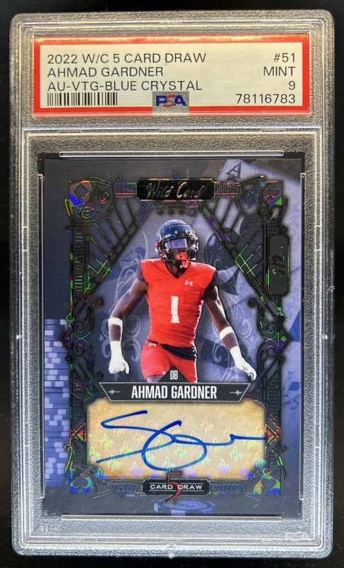 2022 Wild Card 5 Draw Ahmad Gardner Vintage Crystal Blue RC Auto #/2 PSA 9