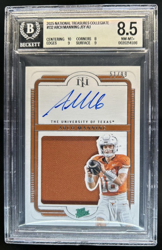 2025 National Treasures Arch Manning Silhouettes Jersey Auto #/99 BGS 8.5