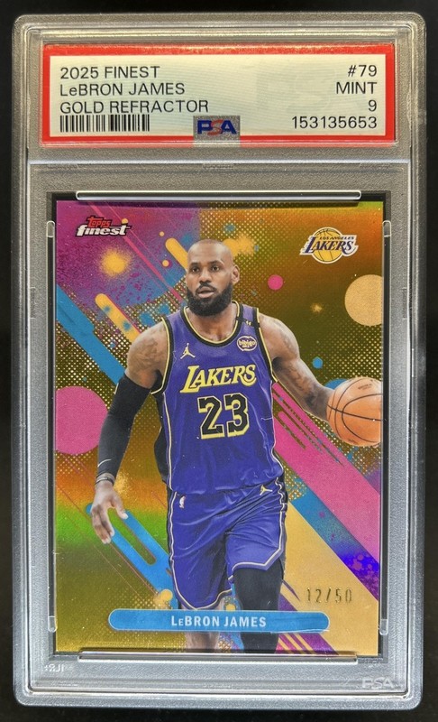 2025-26 Topps Finest LeBron James Common Gold Refractor #/50 Lakers PSA 9