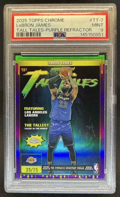 2025-26 Topps Chrome LeBron James Tall Tales Purple Refractor #/75 Lakers PSA 9