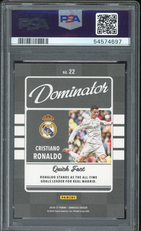Cristiano Ronaldo 2016 Panini Donruss Dominators Gold #22 PSA 10 GEM MINT view 2