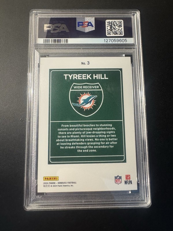 2024 Panini Donruss Tyreek Hill Downtown PSA 9 Miami Dolphins view 2