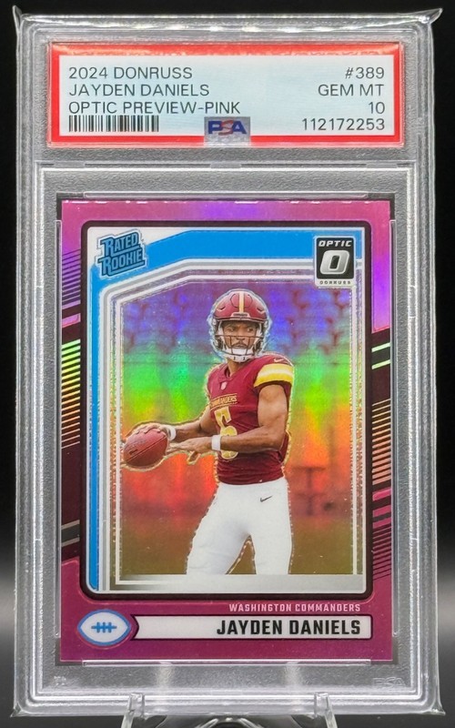 Jayden Daniels 2024 Donruss #389 Optic Preview Pink PSA 10 GEM MT Rookie RC