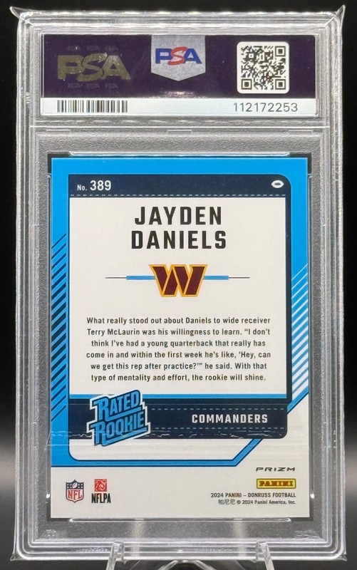 Jayden Daniels 2024 Donruss #389 Optic Preview Pink PSA 10 GEM MT Rookie RC view 2