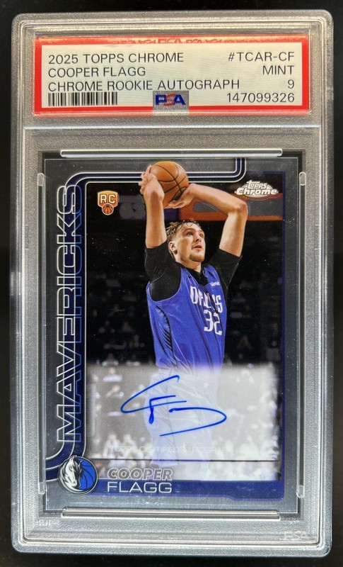 2025-26 Topps Chrome Cooper Flagg Auto RC #TCAR-CF Mavericks PSA 9 Rookie