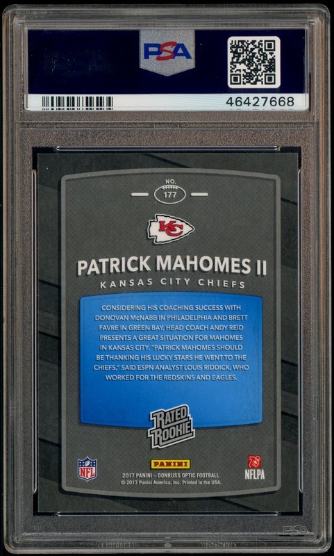 2017 Donruss Optic #177 Patrick Mahomes II Chiefs RC Rookie PSA 10 GEM MINT view 2