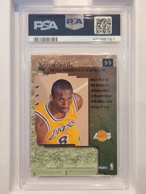 KOBE BRYANT 1996 SKYBOX PREMIUM ROOKIE RC #55 PSA 9 MINT! LAKERS MVP SN#50786161 view 2