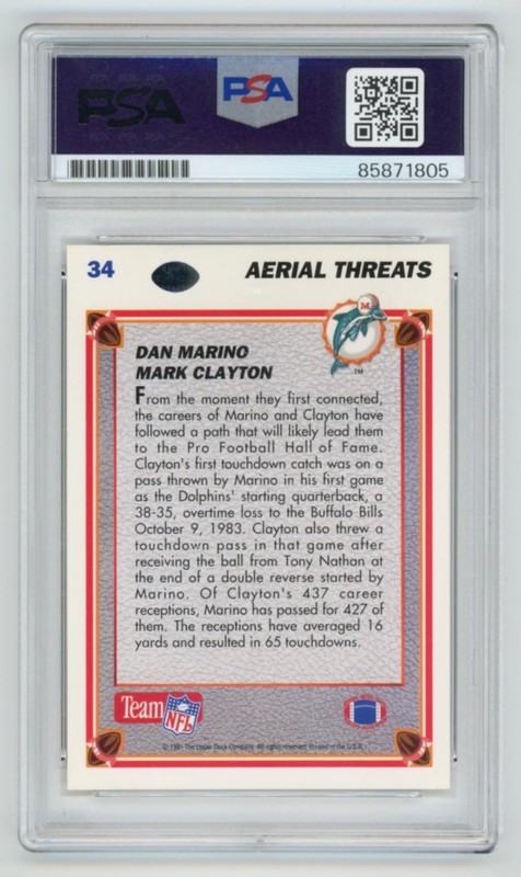 DAN MARINO & MARK CLAYTON Miami Dolphins Signed 1991 UD Card #34 PSA Auto 10 view 2