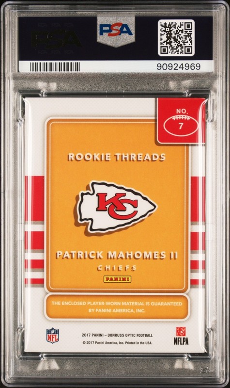 2017 Panini Donruss Optic Football Patrick Mahomes II #7 RC Rookie Threads PSA 8 view 2