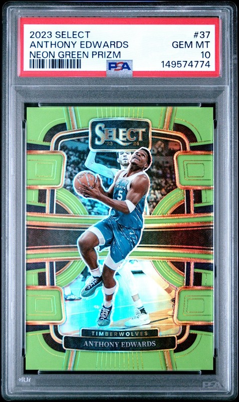 2023-24 Panini Select Basketball Anthony Edwards #37 Neon Green /75 PSA 10