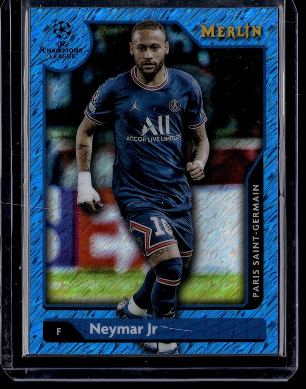 2021-22 Merlin Chrome UCL Blue Shimmer Refractor 22/75 Neymar Jr - Brazil FIFA