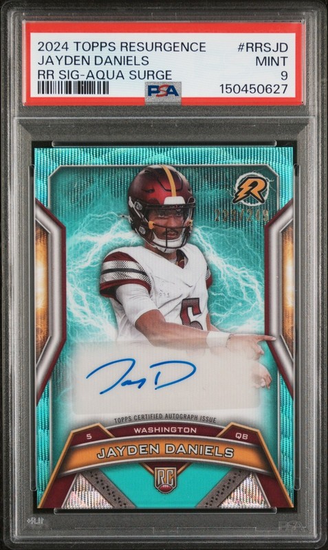 2024 Topps Resurgence Jayden Daniels #RR-SJD RC Signature Aqua Surge /249 PSA 9