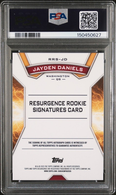 2024 Topps Resurgence Jayden Daniels #RR-SJD RC Signature Aqua Surge /249 PSA 9 view 2