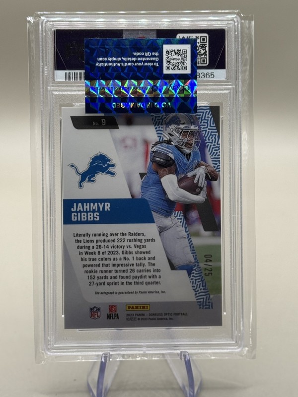 2023 Donruss Optic - Primary Colors Jahmyr Gibbs #9 Autographs 04/25 PSA 10 view 2