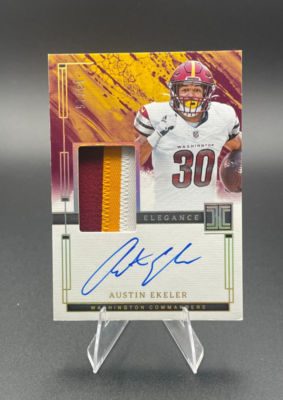 Austin Ekeler 13/15 on Card Auto & 3 Color Patch Panini Elegance 