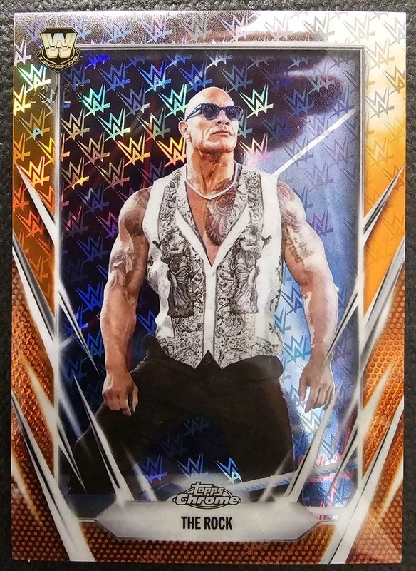 THE ROCK DWAYNE JOHNSON 2025 Topps Chrome WWE Orange Refractor Logo 23/25