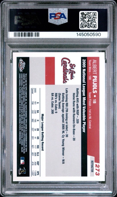 2006 Topps Chrome Albert Pujols Refractor SP PSA 10 #273 Cardinals view 2
