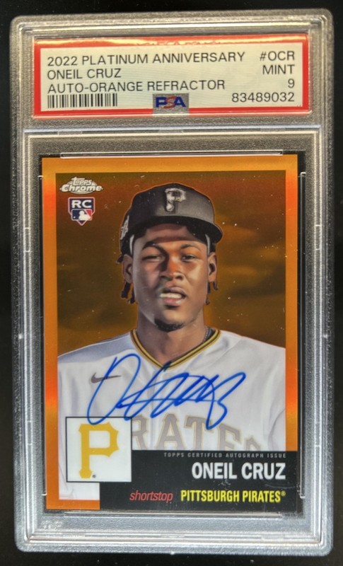 2022 Topps Chrome Platinum Oneil Cruz Auto RC Refractor Orange #/25 PSA 9