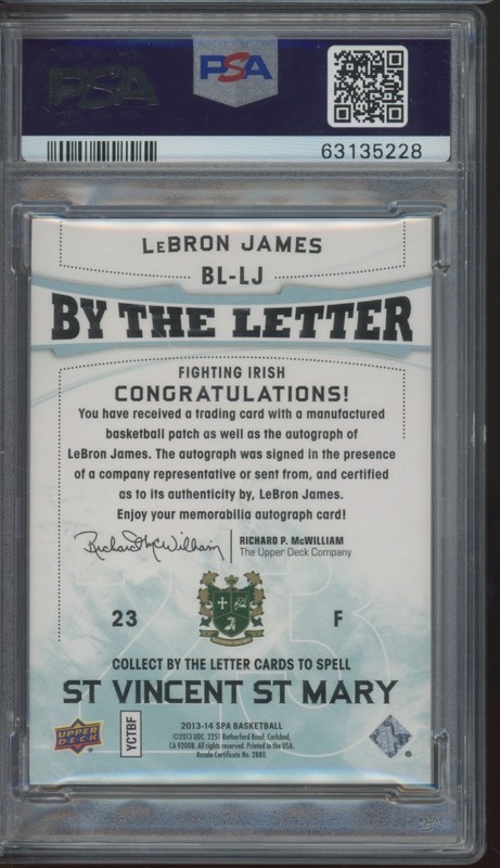 2013 SP Authentic By The Letter LeBron James 1/10 Jersey Auto Patch Mint PSA 9 view 2