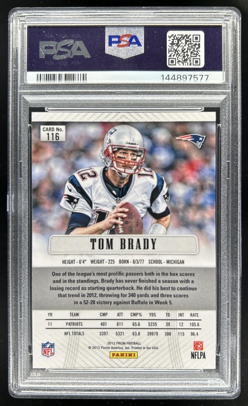 2012 Panini Prizm Tom Brady #116 Patriots PSA 10 GEM MINT view 2