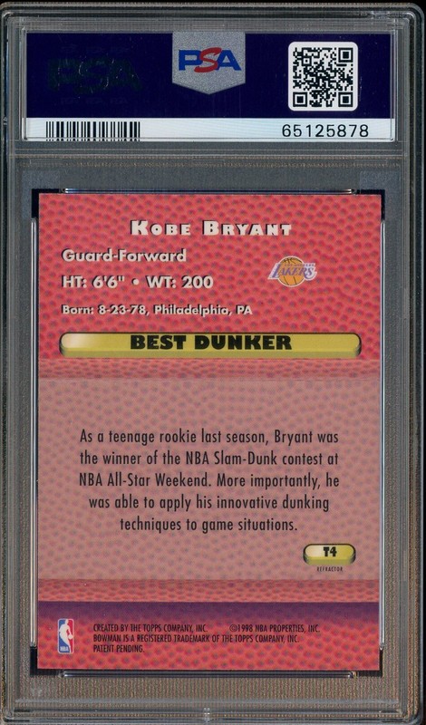1997-98 Bowman's Best Techniques Refractor Kobe Bryant Lakers HOF PSA 9 view 2